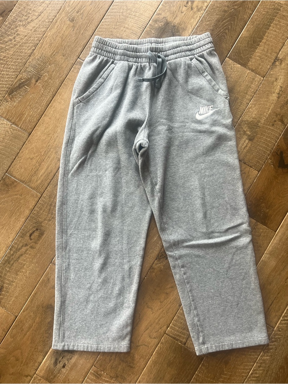 Nike Youth Light Gray Fleece Joggers with White Logo